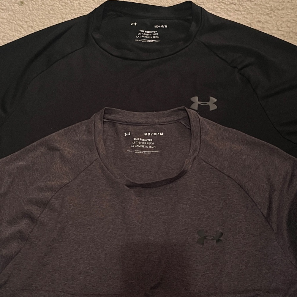 Under Armour Men's Black and Dark Gray Tees. Like new!